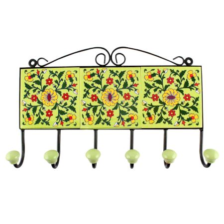 Pea Green Wheel Ceramic Floral Tile Hook Online